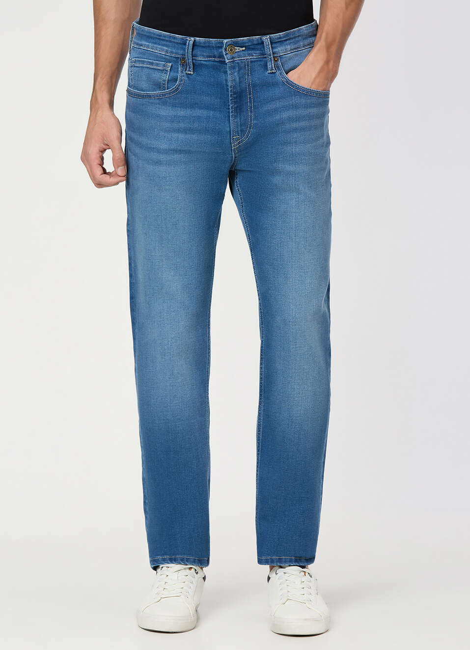 Men Blue Mid Rise Straight Fit All Clima Jeans, , large image number 2