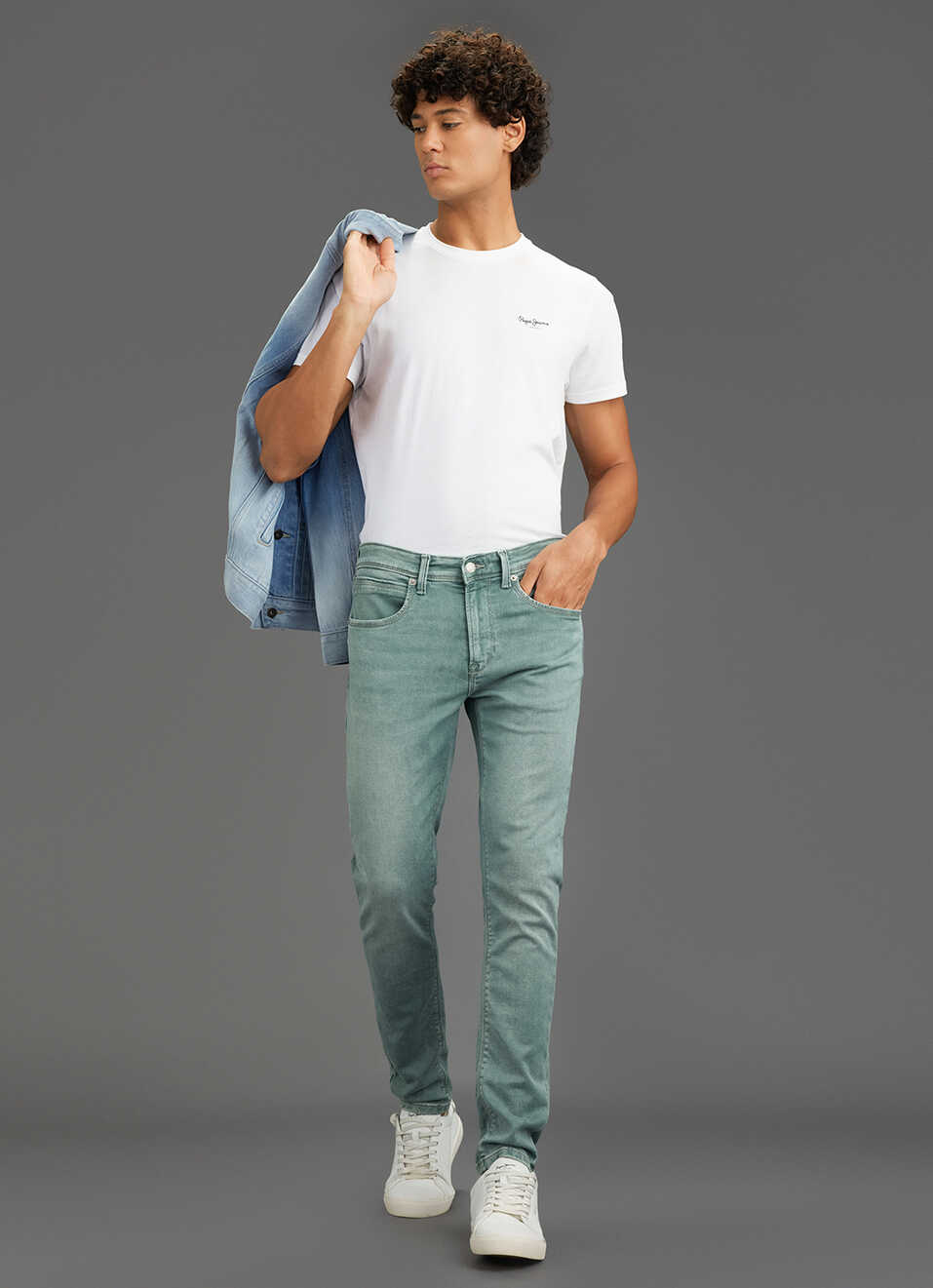 Men Sage Green Mid Rise Tapered Fit Jeans, , large image number 1