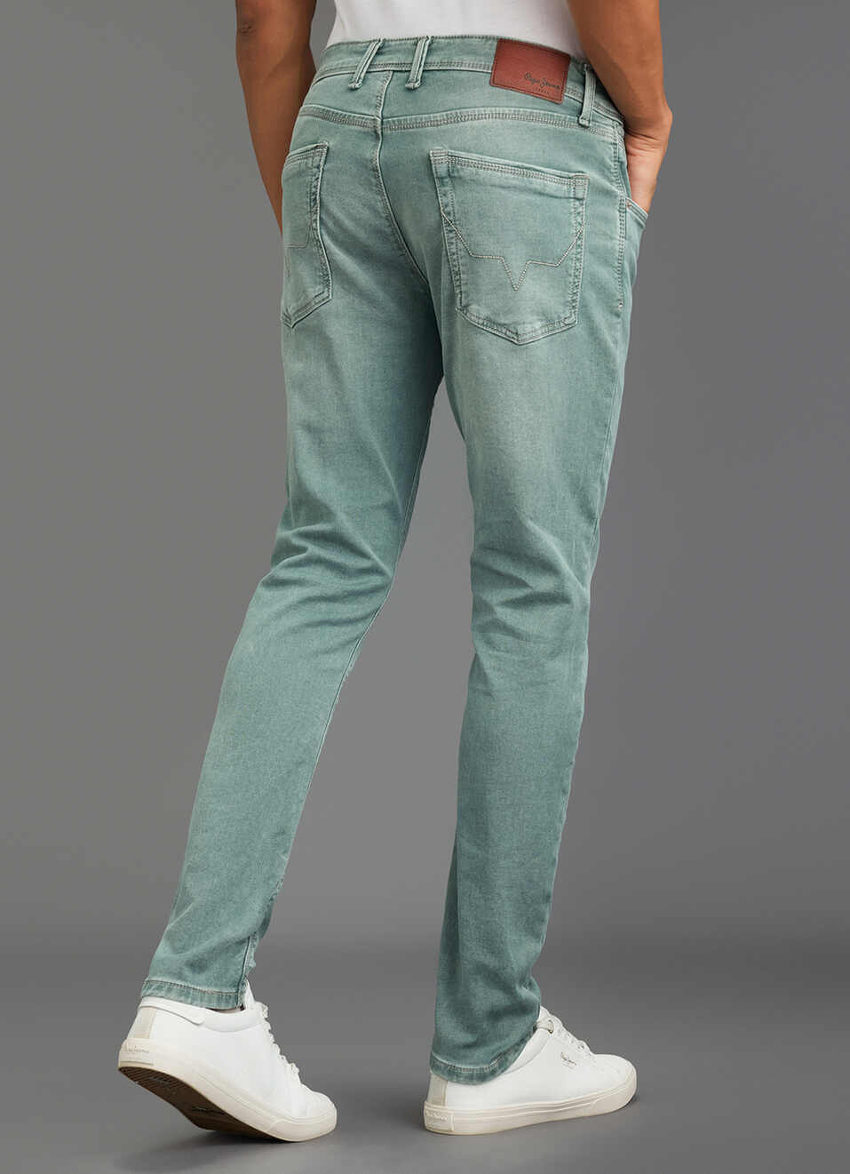 Men Sage Green Mid Rise Tapered Fit Jeans, , large image number 3