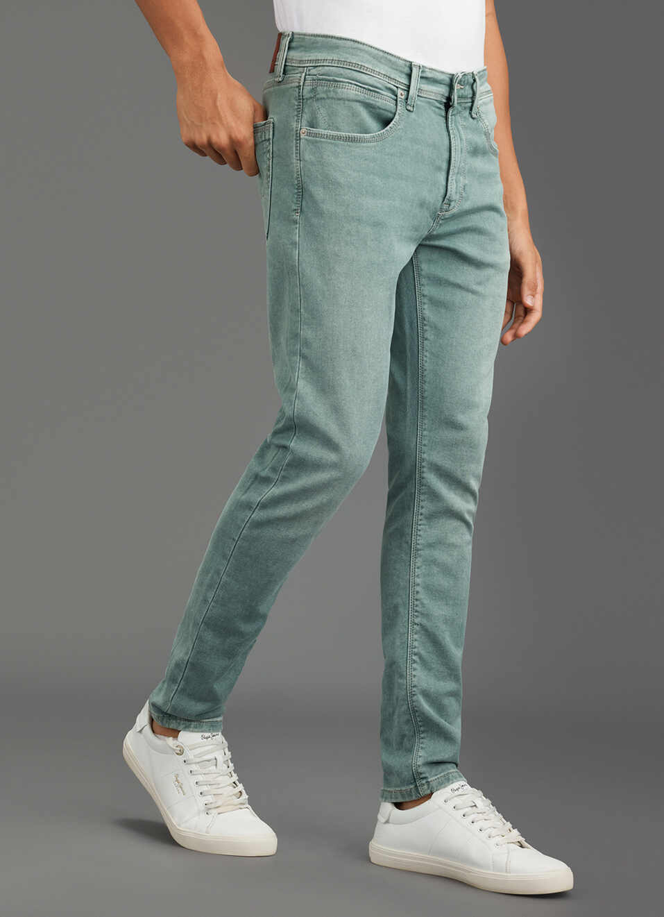 Men Sage Green Mid Rise Tapered Fit Jeans, , large image number 0