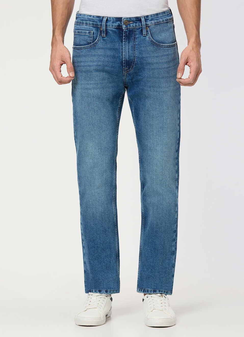 Men Blue Mid Rise Straight Fit All Clima Jeans, , large image number 2