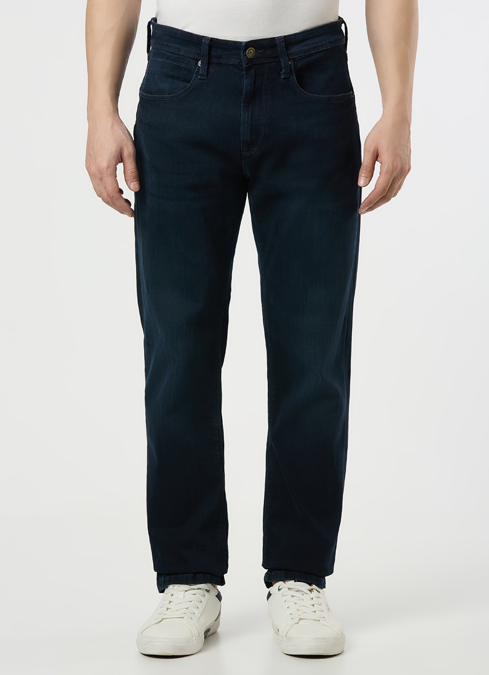 Men Blue Mid Rise Straight Fit Textured Jeans, , large image number 2