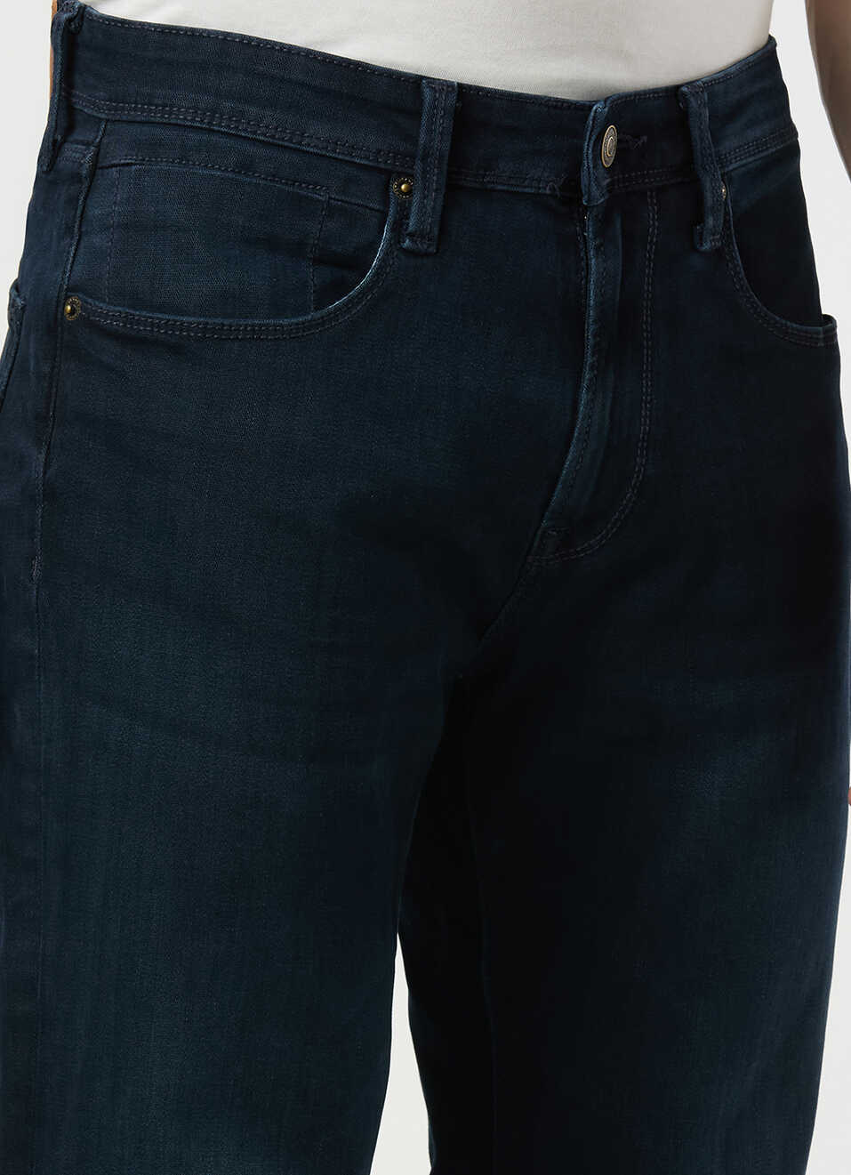 Men Blue Mid Rise Straight Fit Textured Jeans, , large image number 4