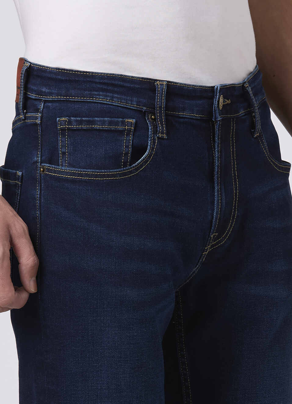 Men Blue Mid Rise Straight Fit All Clima Jeans, , large image number 4