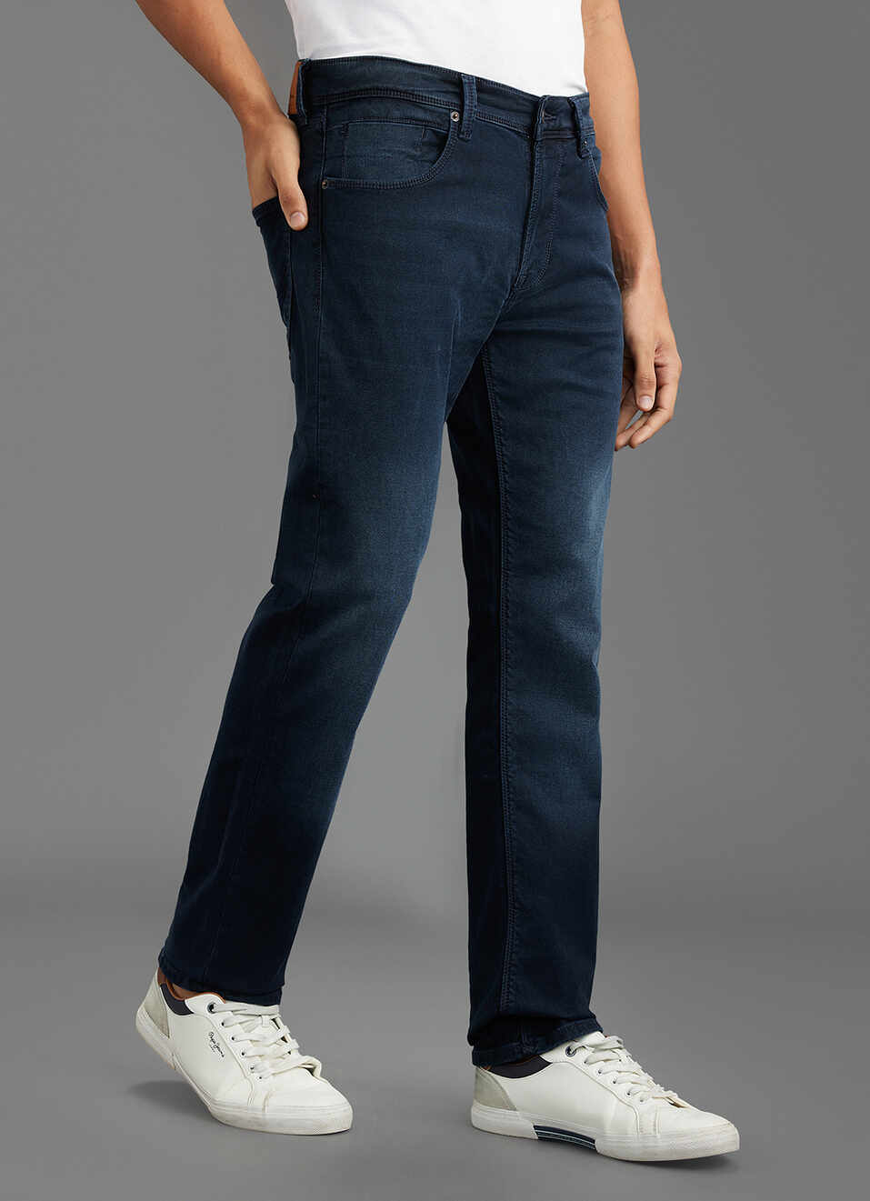 Men Navy Blue Mid Rise Straight Fit Jeans, , large image number 0