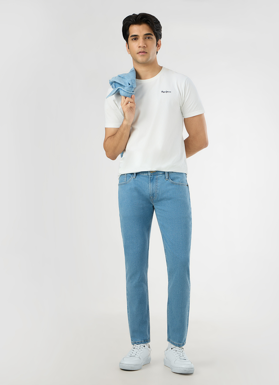 Men Blue Mid Rise Skinny Fit Textured Jeans, , large image number 1