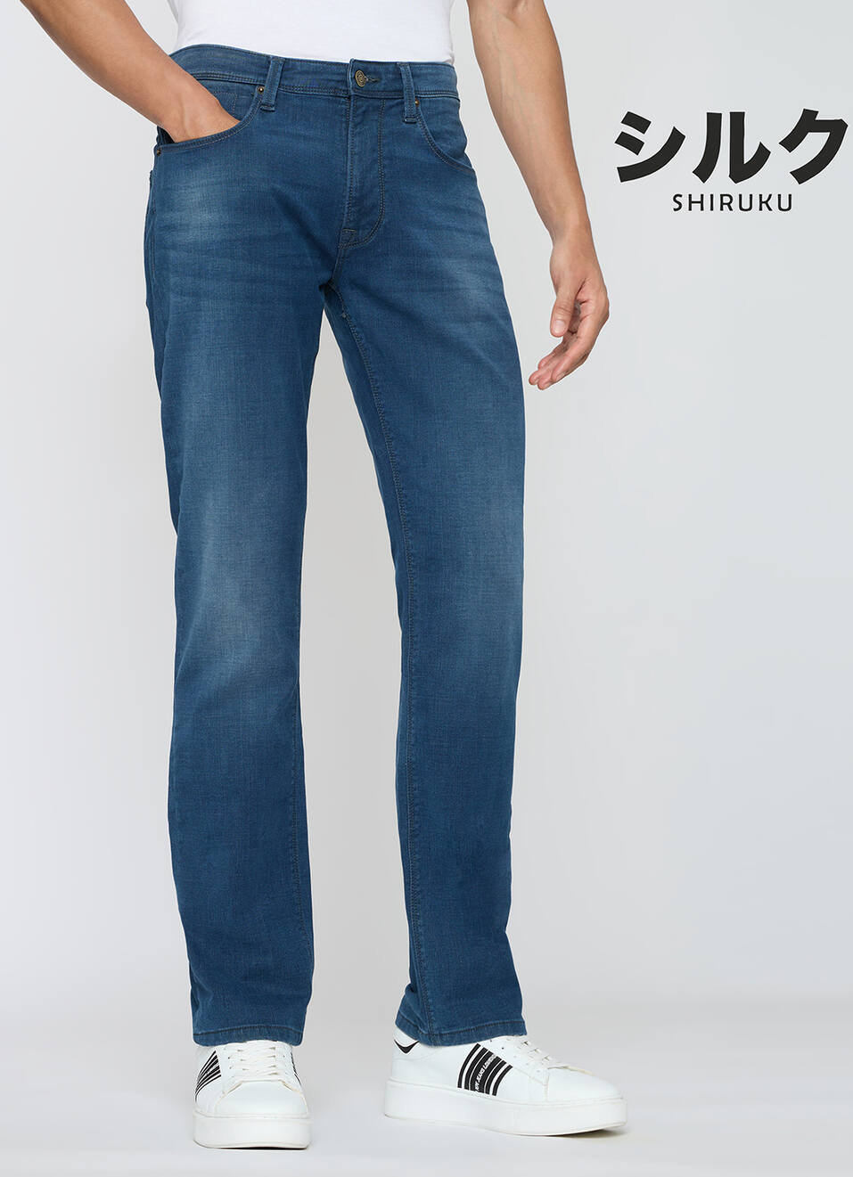 Men Blue Straight Fit Stretchable Jeans, , large image number 2