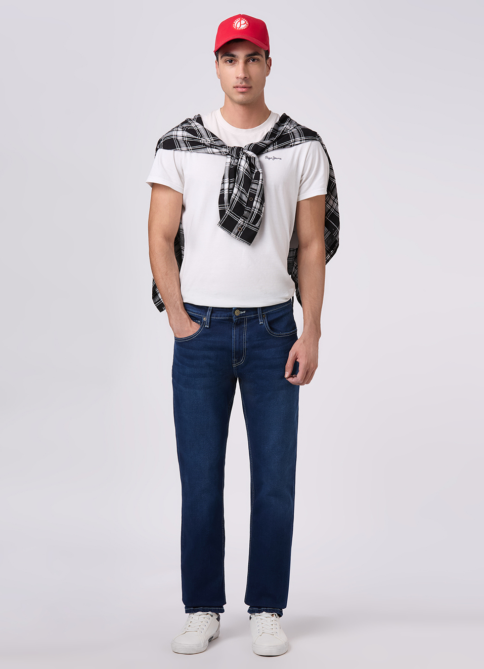 Men Blue Mid Rise Straight Fit Textured Jeans, , large image number 1