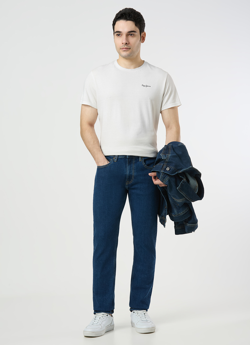 Men Blue Mid Rise Straight Fit Textured Jeans, , large image number 1