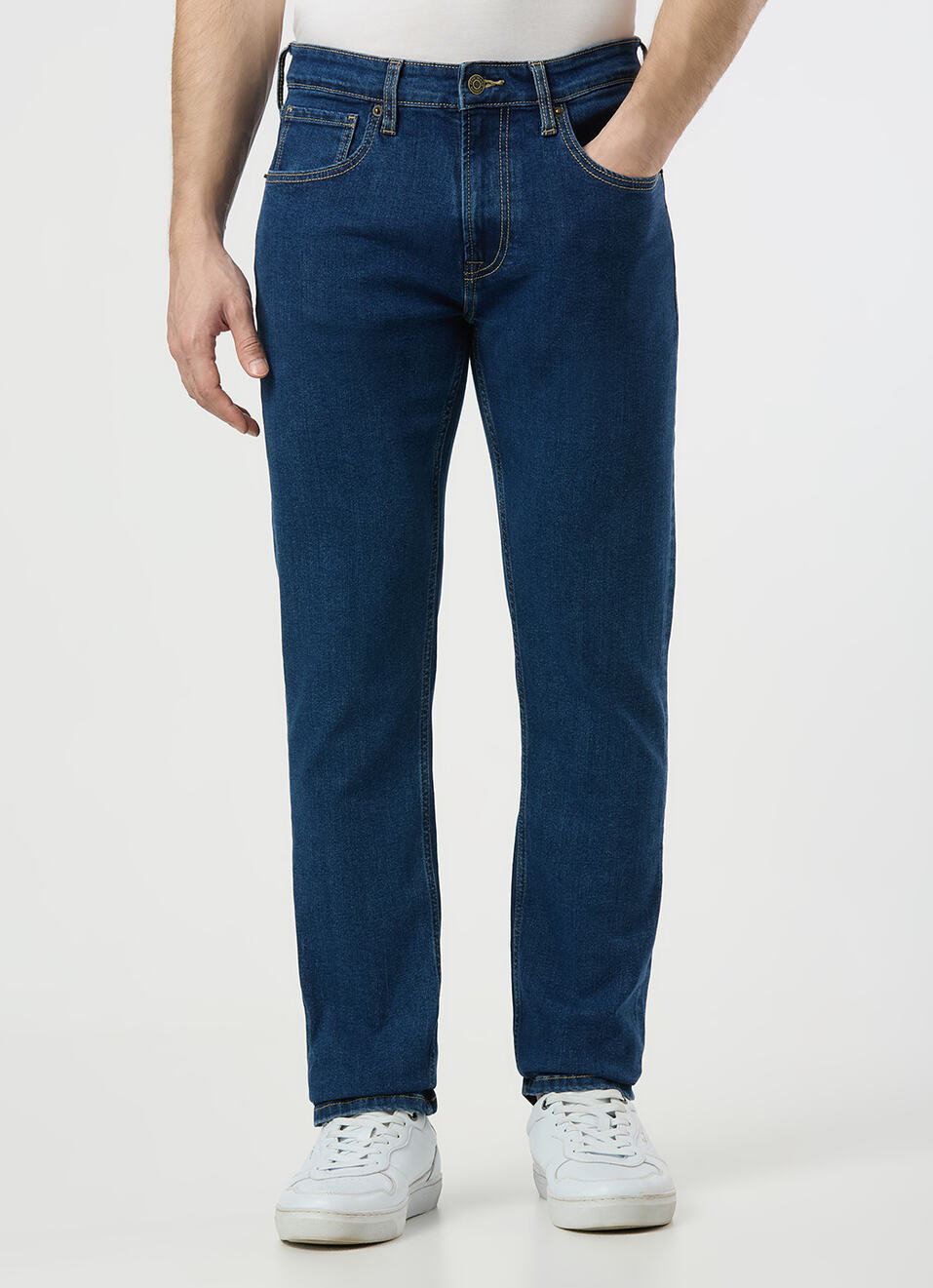 Men Blue Mid Rise Straight Fit Textured Jeans, , large image number 2