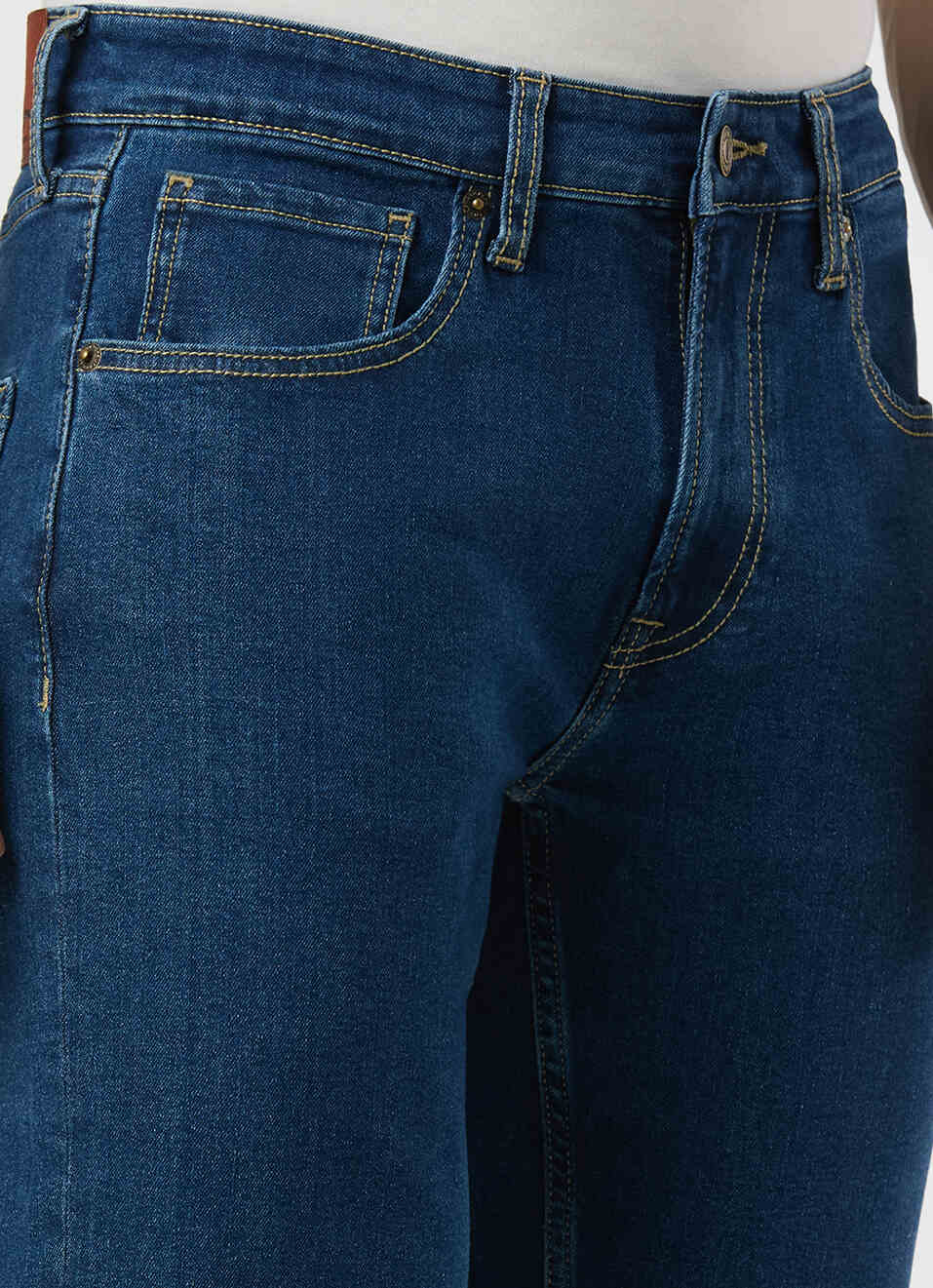 Men Blue Mid Rise Straight Fit Textured Jeans, , large image number 4