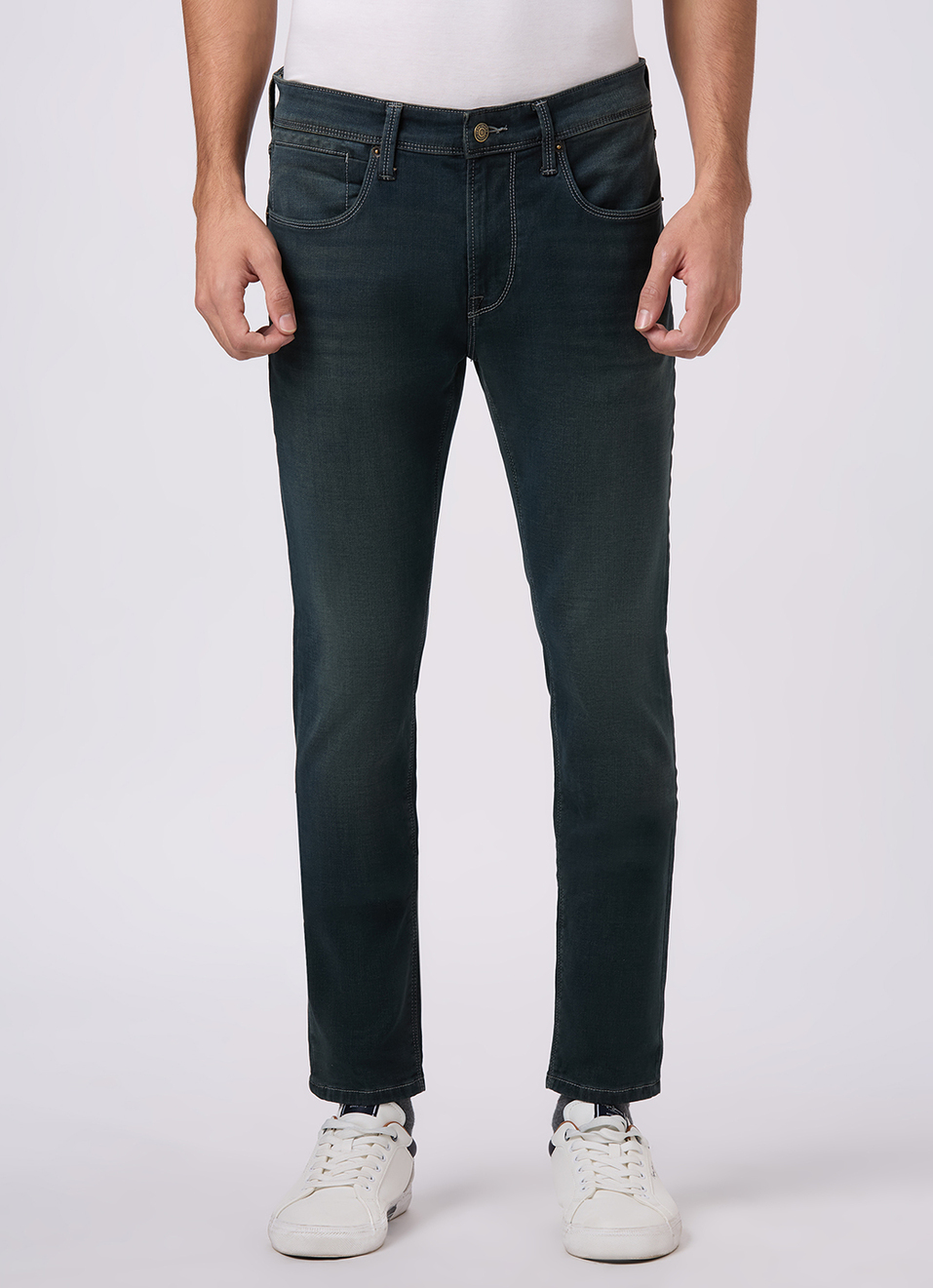 Men Green Mid Rise Slim Fit Stretchable Jeans, , large image number 2