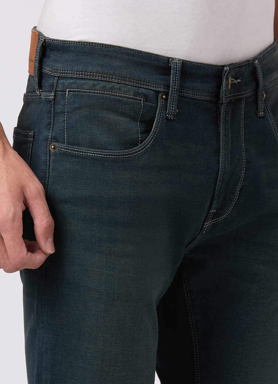 Men Green Mid Rise Slim Fit Stretchable Jeans, , large image number 4