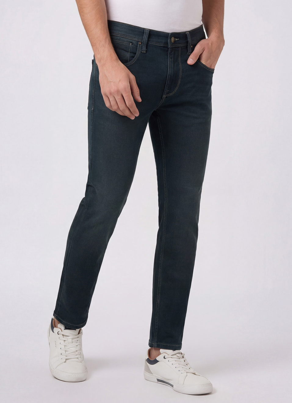 Men Green Mid Rise Slim Fit Stretchable Jeans, , large image number 0