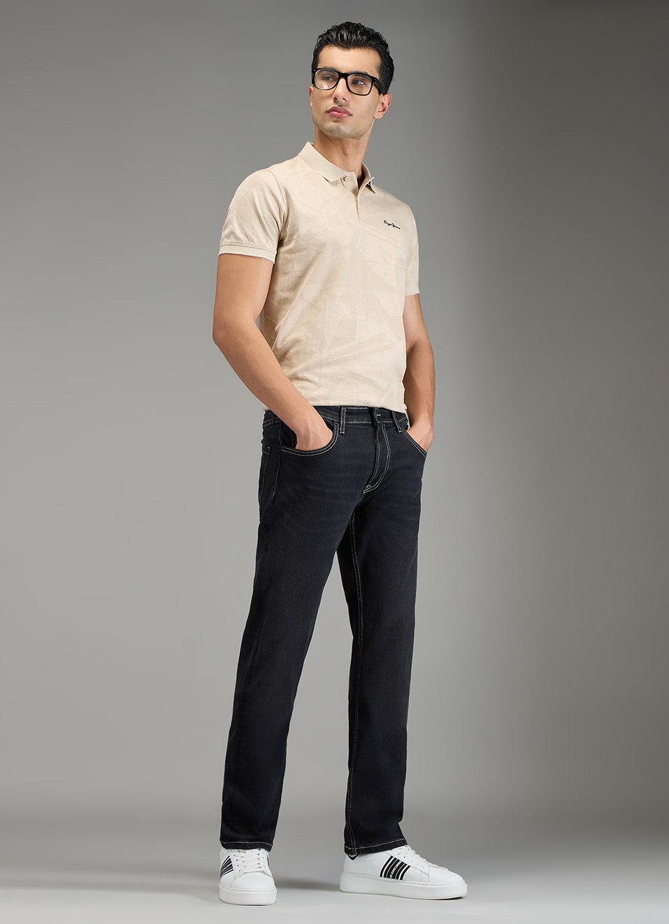 Men Black Straight Fit Stretchable Jeans, , large image number 3