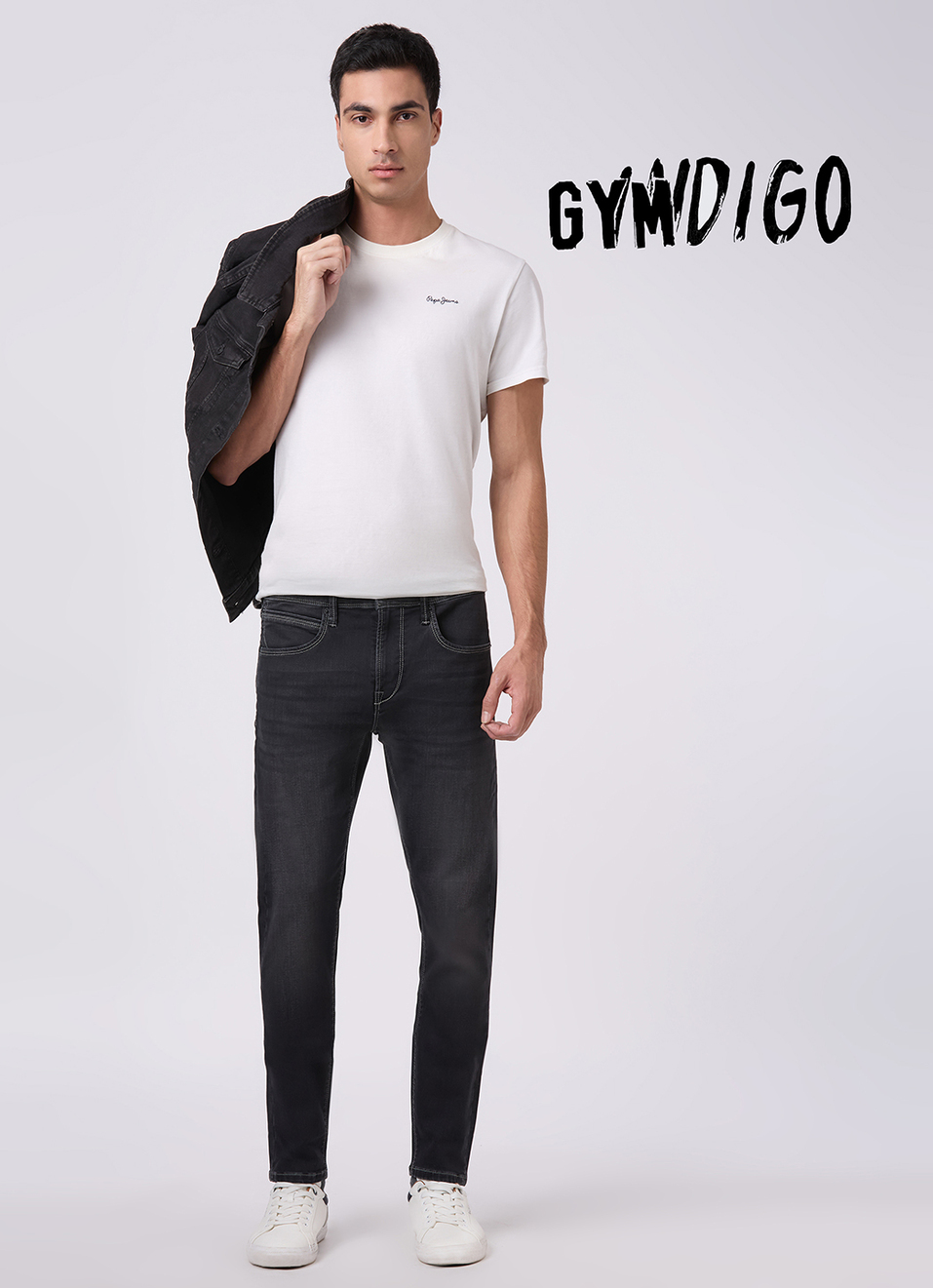 Men Black Mid Rise Slim Fit Gymindigo Jeans, , large image number 1
