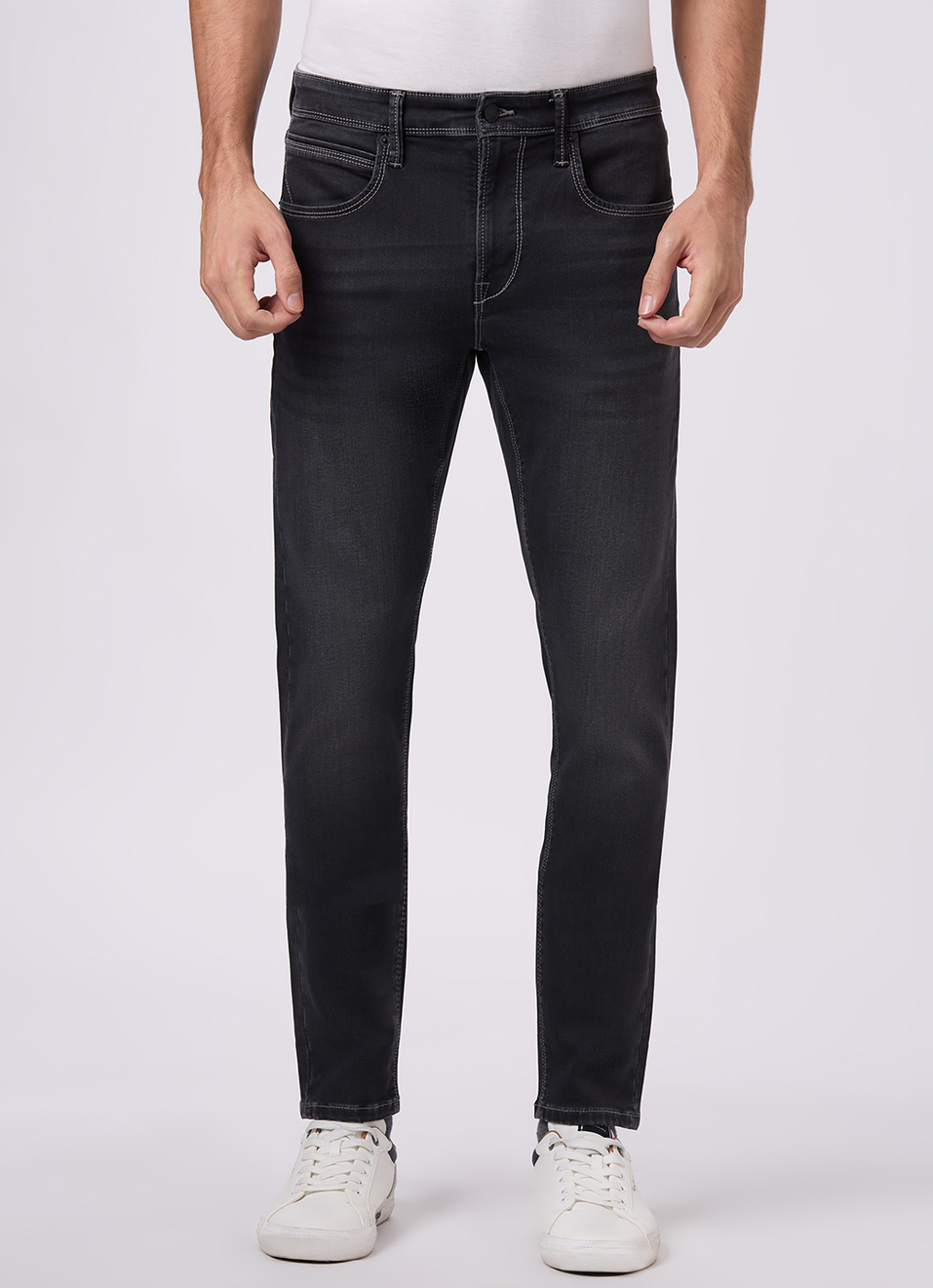 Men Black Mid Rise Slim Fit Gymindigo Jeans, , large image number 2