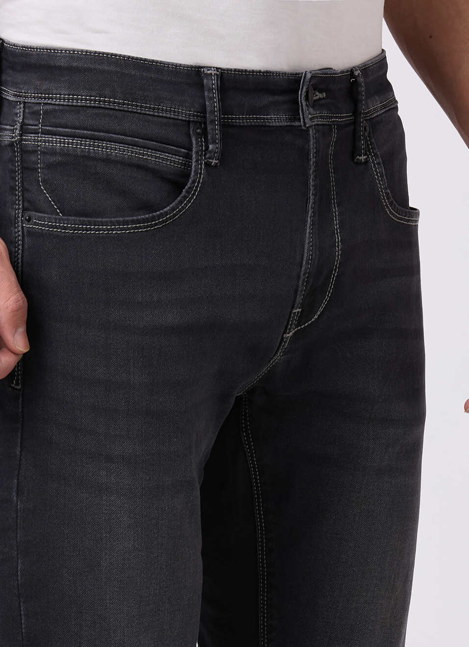 Men Black Mid Rise Slim Fit Gymindigo Jeans, , large image number 4