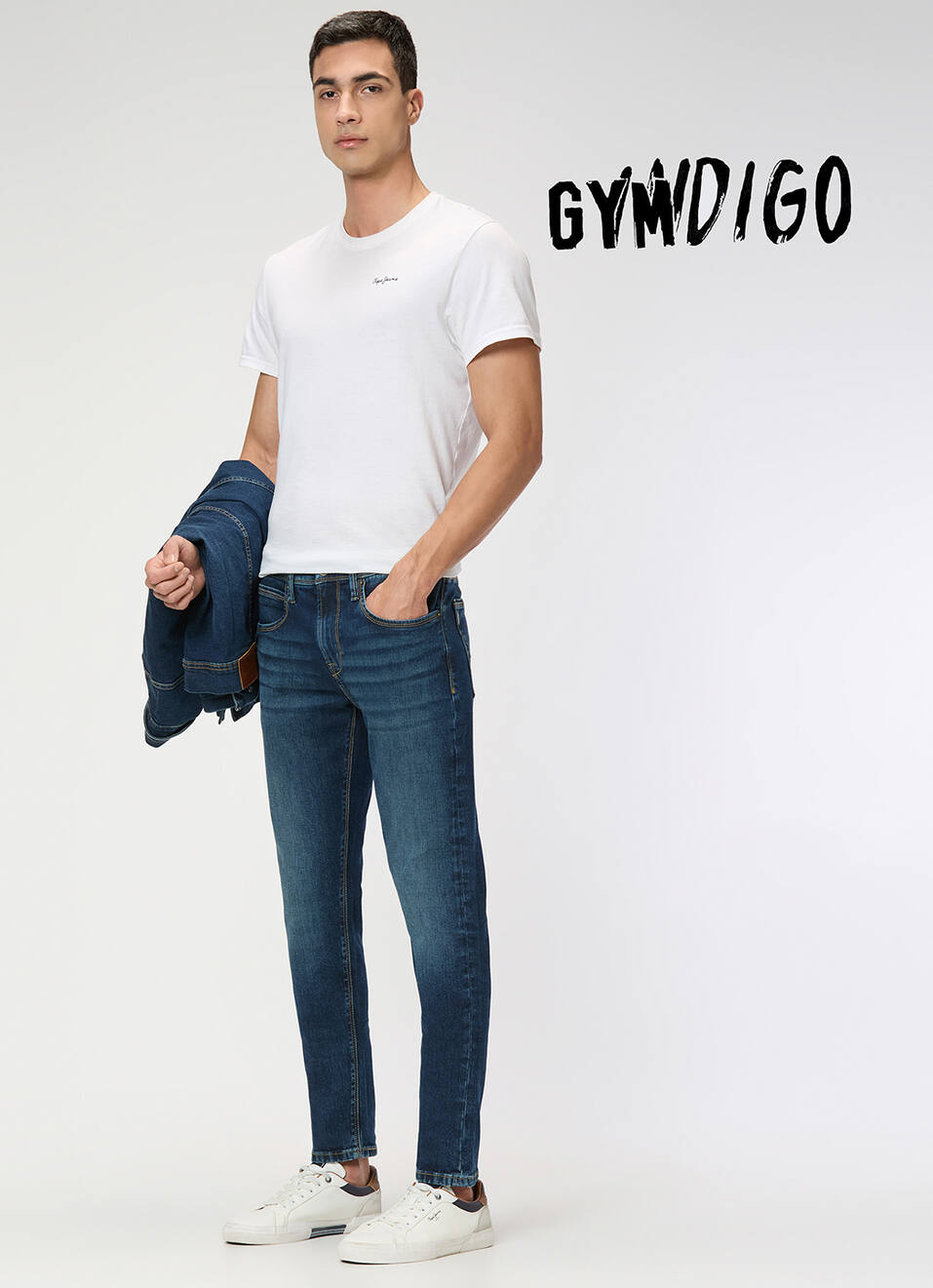 Men Blue Mid Rise Slim Fit Gymindigo Jeans, , large image number 1