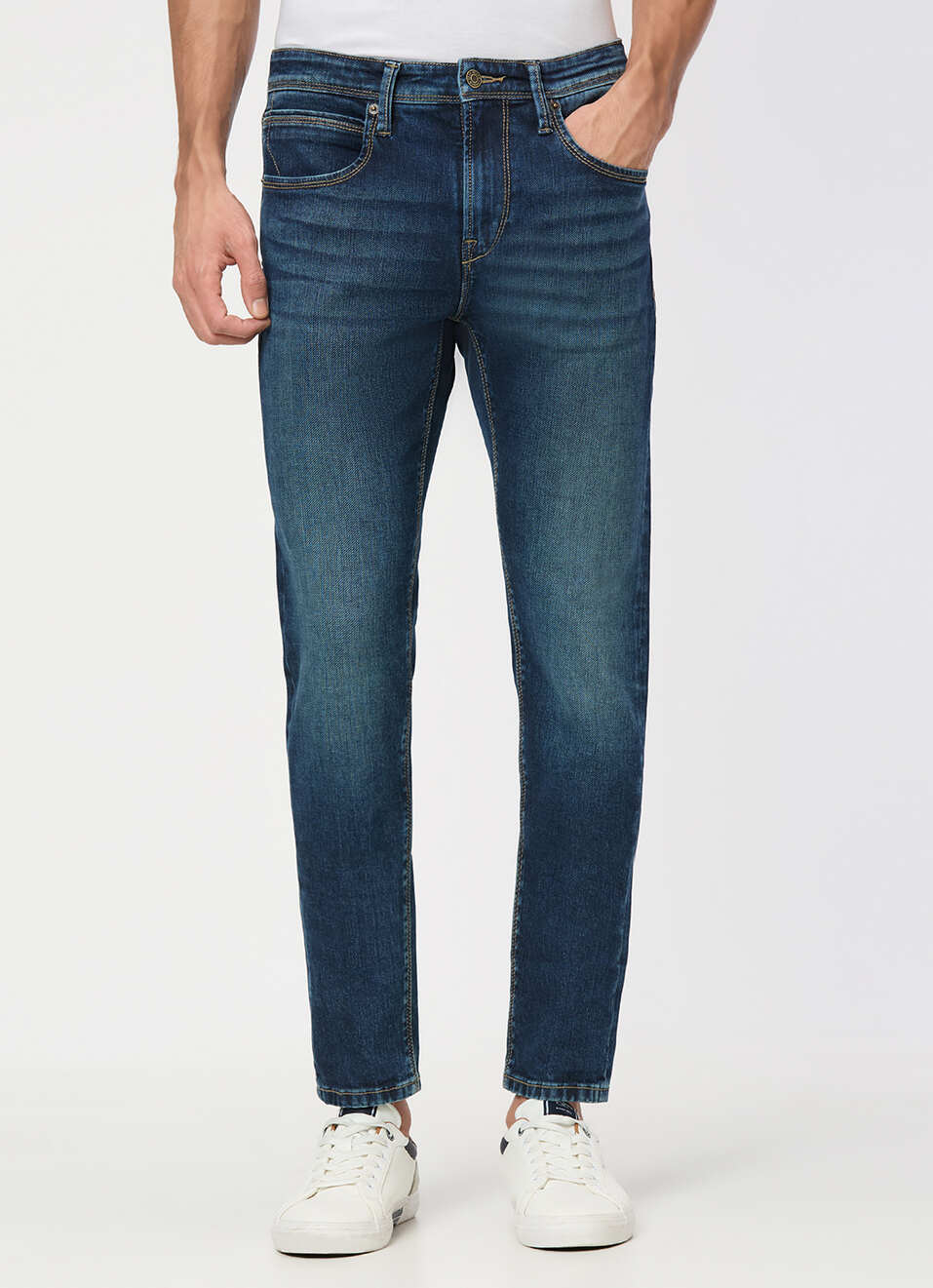 Men Blue Mid Rise Slim Fit Gymindigo Jeans, , large image number 2