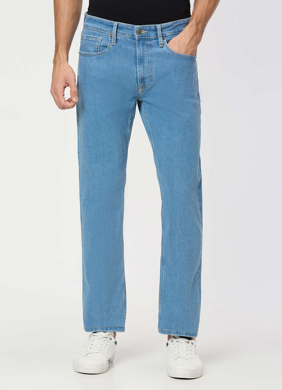 Men Blue Mid Rise Straight Fit All Clima Jeans, , large image number 2