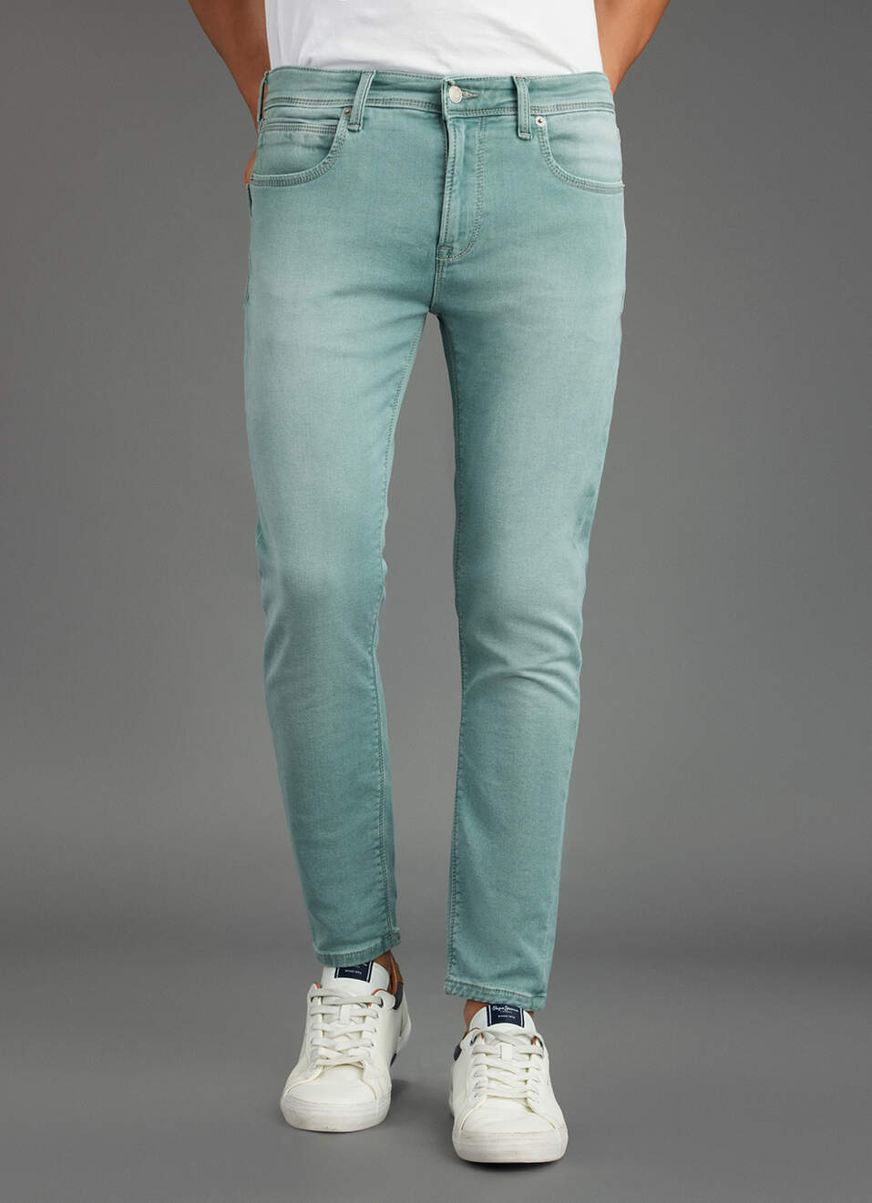 Men Mint Green Mid Rise Skinny Fit Ankle Jeans, , large image number 2