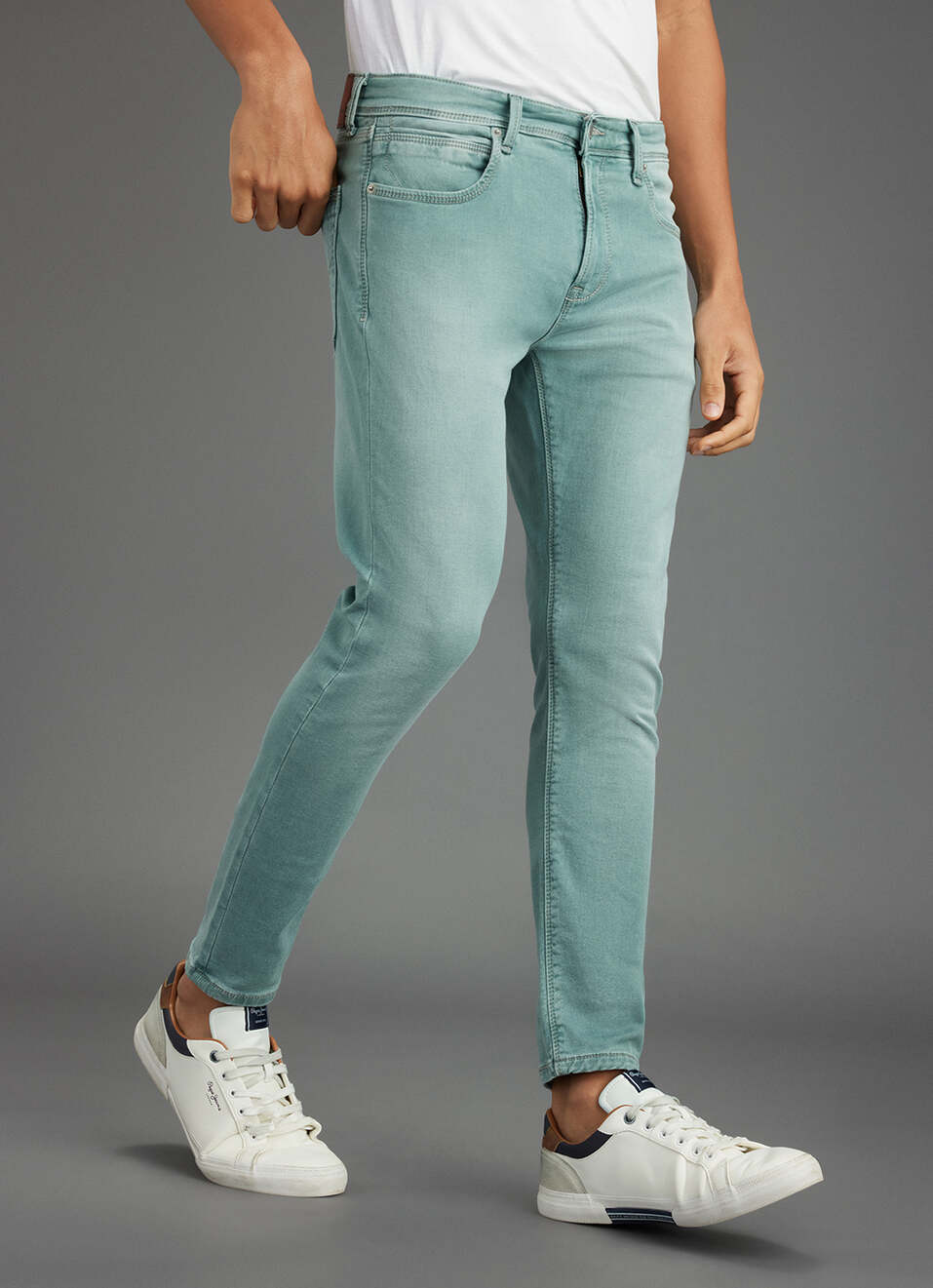 Men Mint Green Mid Rise Skinny Fit Ankle Jeans, , large image number 0