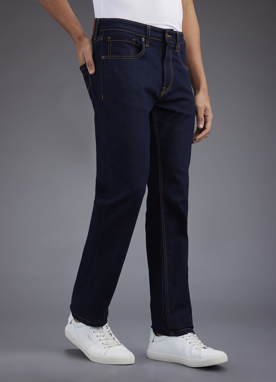 Men Blue Straight Fit Mid Rise Stretchable Jeans, , large image number 0