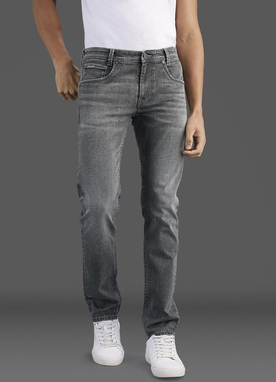 Men Dark Grey Mid Rise Slim Fit Jeans , , large image number 2