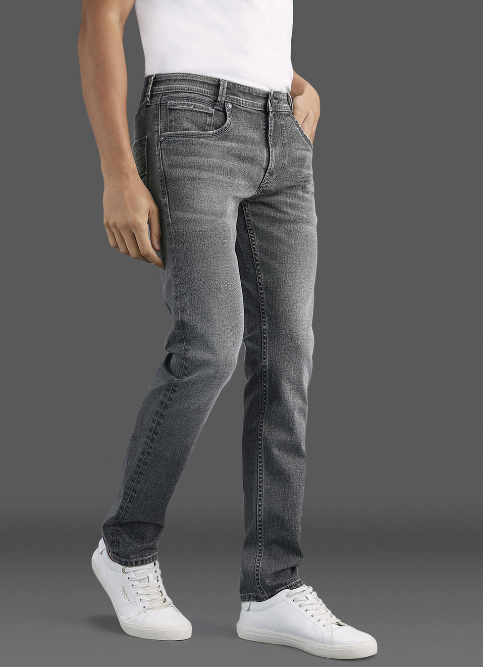 Men Dark Grey Mid Rise Slim Fit Jeans , , large image number 0