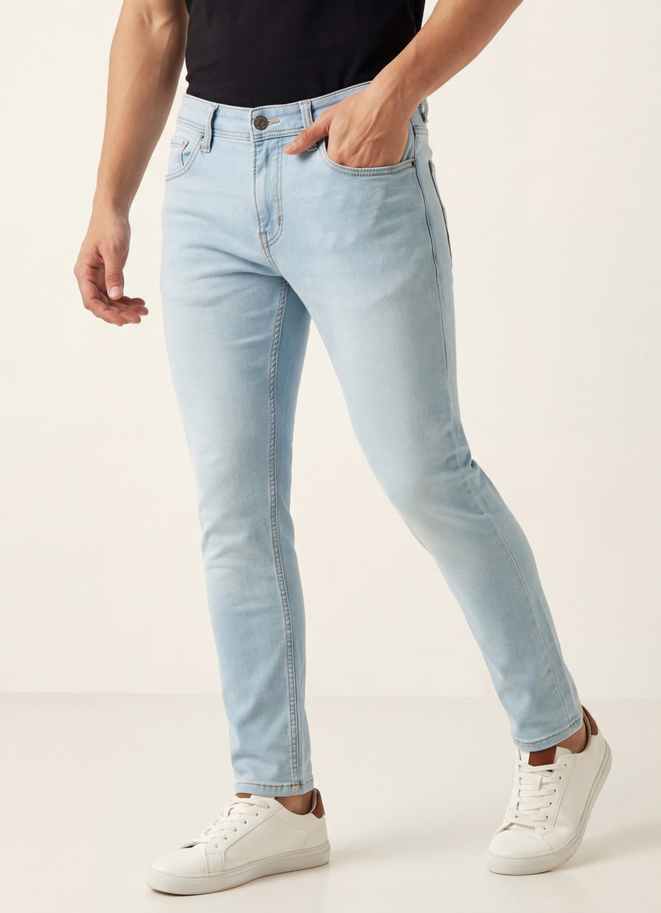 Men Blue Mid Rise Skinny Fit Gymindigo Jeans, , large image number 0