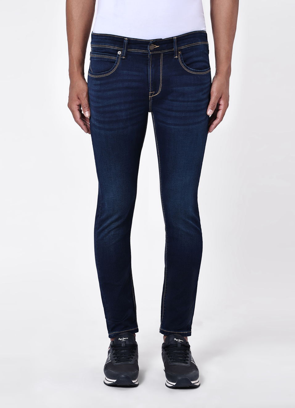 Men Blue Skinny Fit Mid Rise Stretchable Jeans, , large image number 1