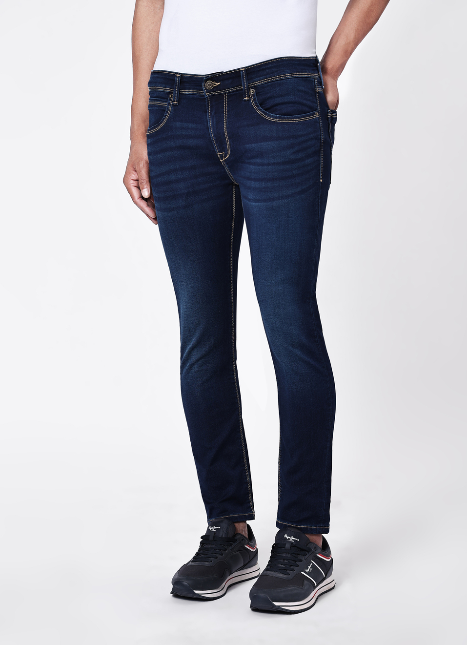 Men Blue Skinny Fit Mid Rise Stretchable Jeans, , large image number 3