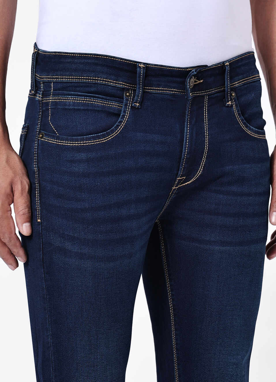 Men Blue Skinny Fit Mid Rise Stretchable Jeans, , large image number 4