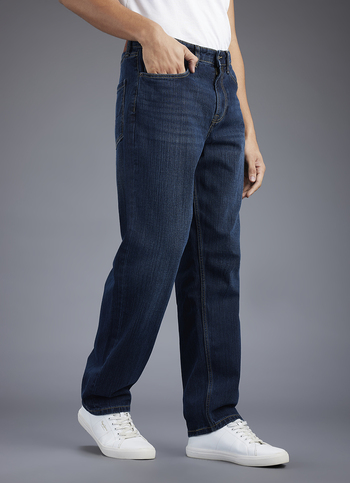 Men Blue Dark Used Relaxed Fit Mid Rise Jeans