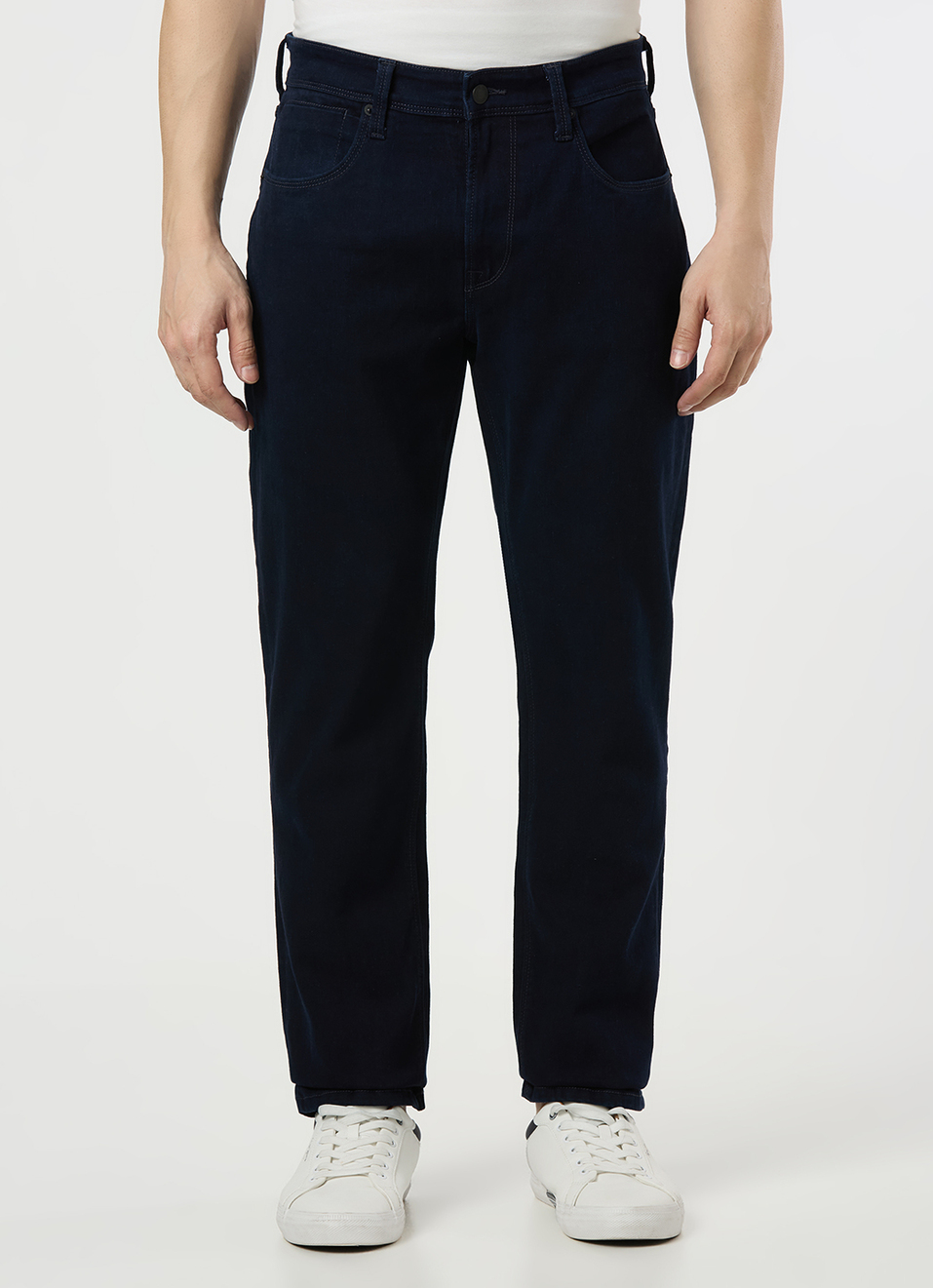 Men Blue Mid Rise Straight Fit Textured Jeans, , large image number 2