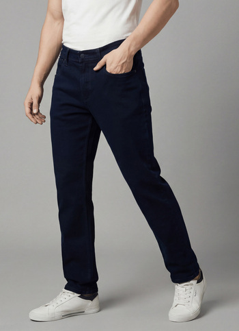 Men Blue Mid Rise Straight Fit Textured Jeans