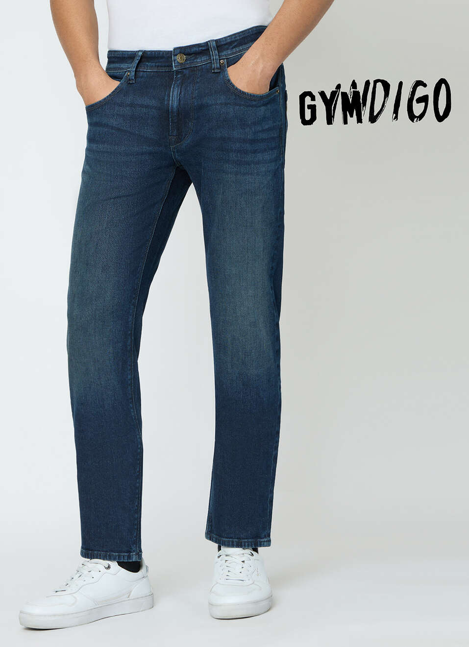 Men Blue Mid Rise Straight Fit Stretchable Jeans, , large image number 2
