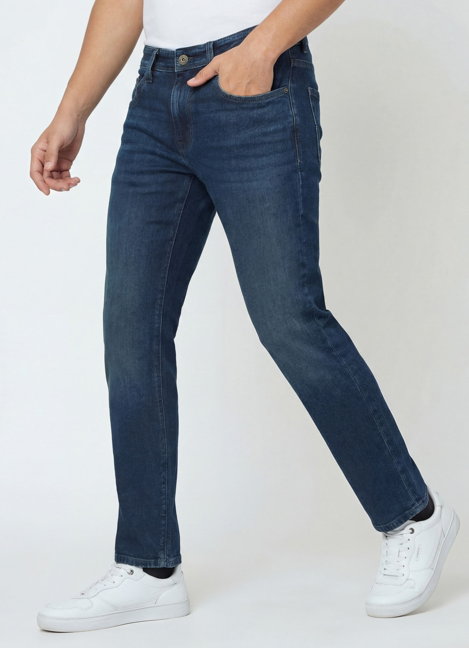 Men Blue Mid Rise Straight Fit Stretchable Jeans, , large image number 0