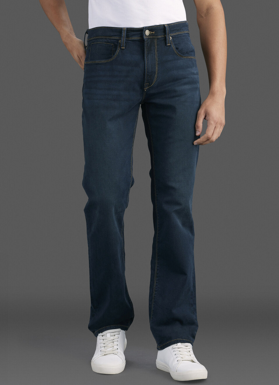 Men Dark Blue Mid Rise Straight Fit Jeans, , large image number 2