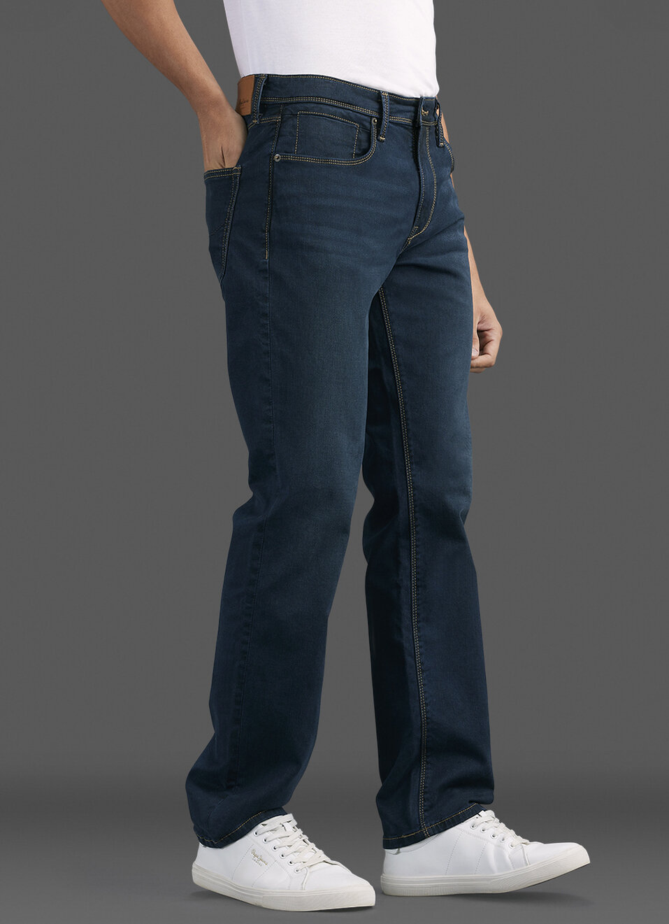 Men Dark Blue Mid Rise Straight Fit Jeans, , large image number 0