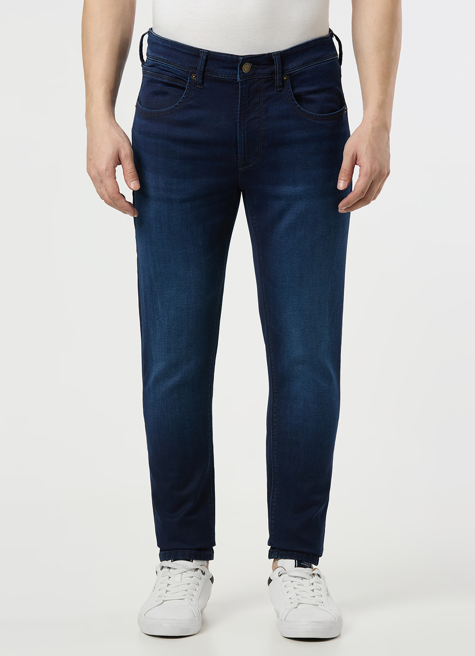 Men Blue Mid Rise Slim Fit Gymindigo Jeans, , large image number 2