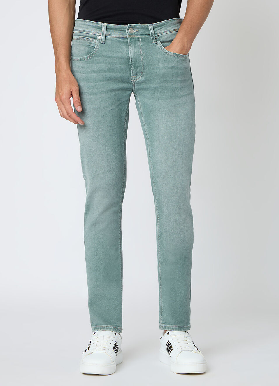 Men Green Slim Fit Stretchable Jeans, , large image number 2
