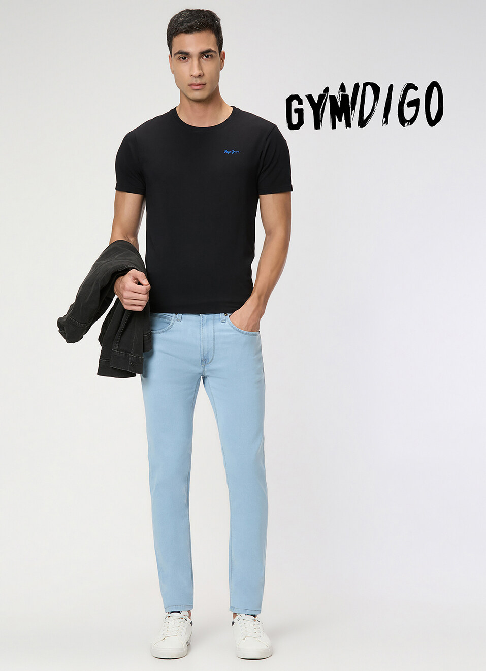 Men Light Blue Mid Rise Slim Fit Gymindigo Jeans, , large image number 1