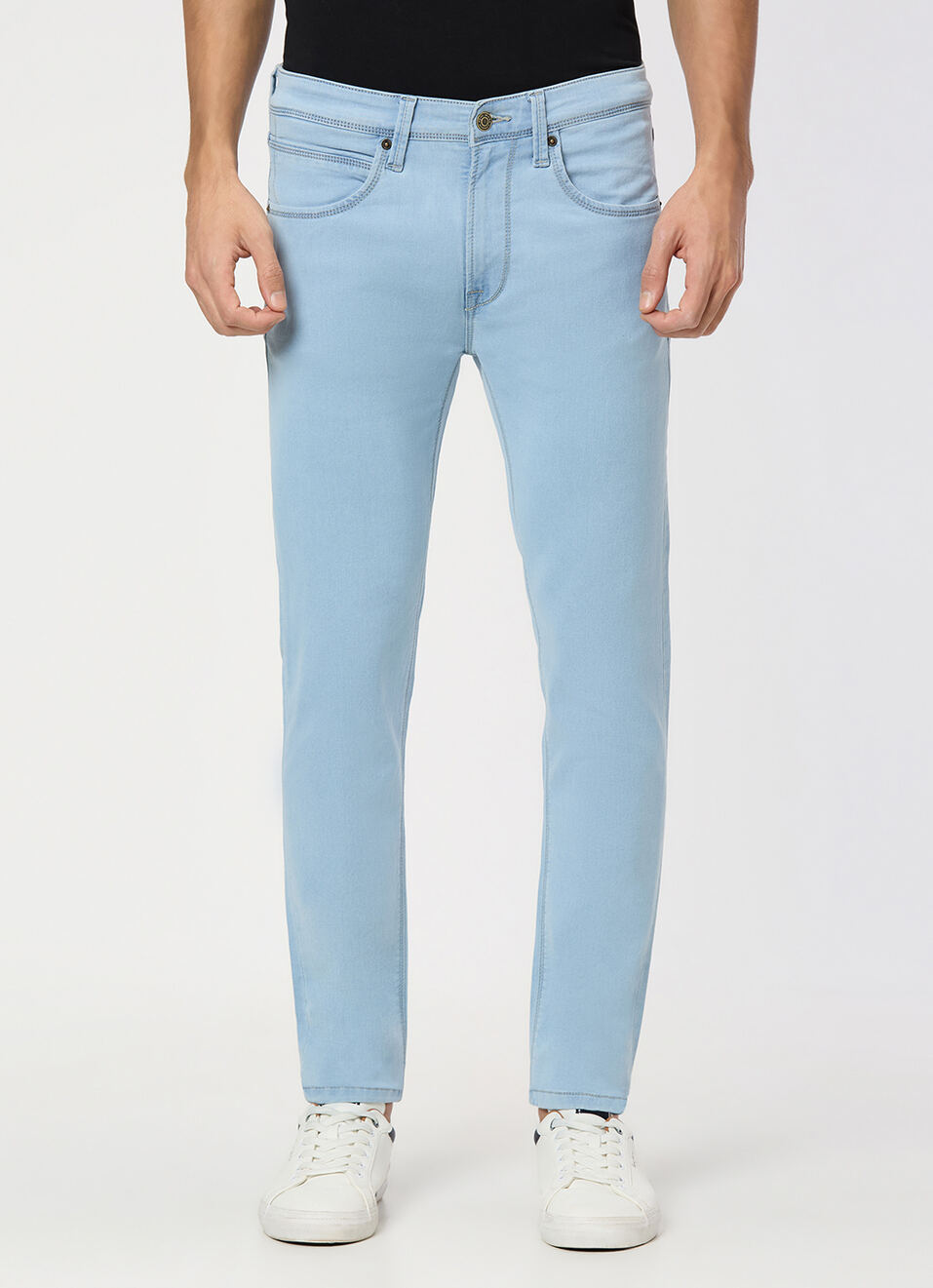 Men Light Blue Mid Rise Slim Fit Gymindigo Jeans, , large image number 2