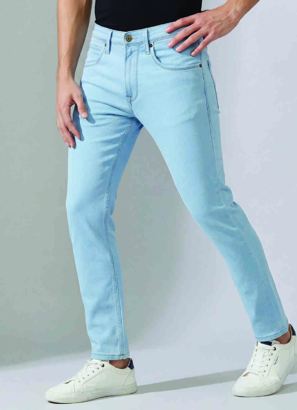 Men Light Blue Mid Rise Slim Fit Gymindigo Jeans, , large image number 0