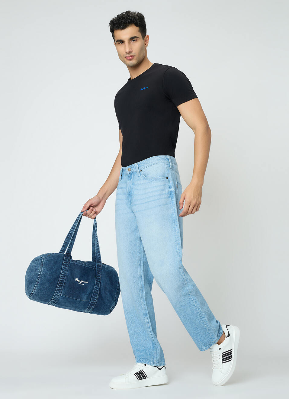 Men Blue Mid Rise Tapered Jeans, , large image number 1