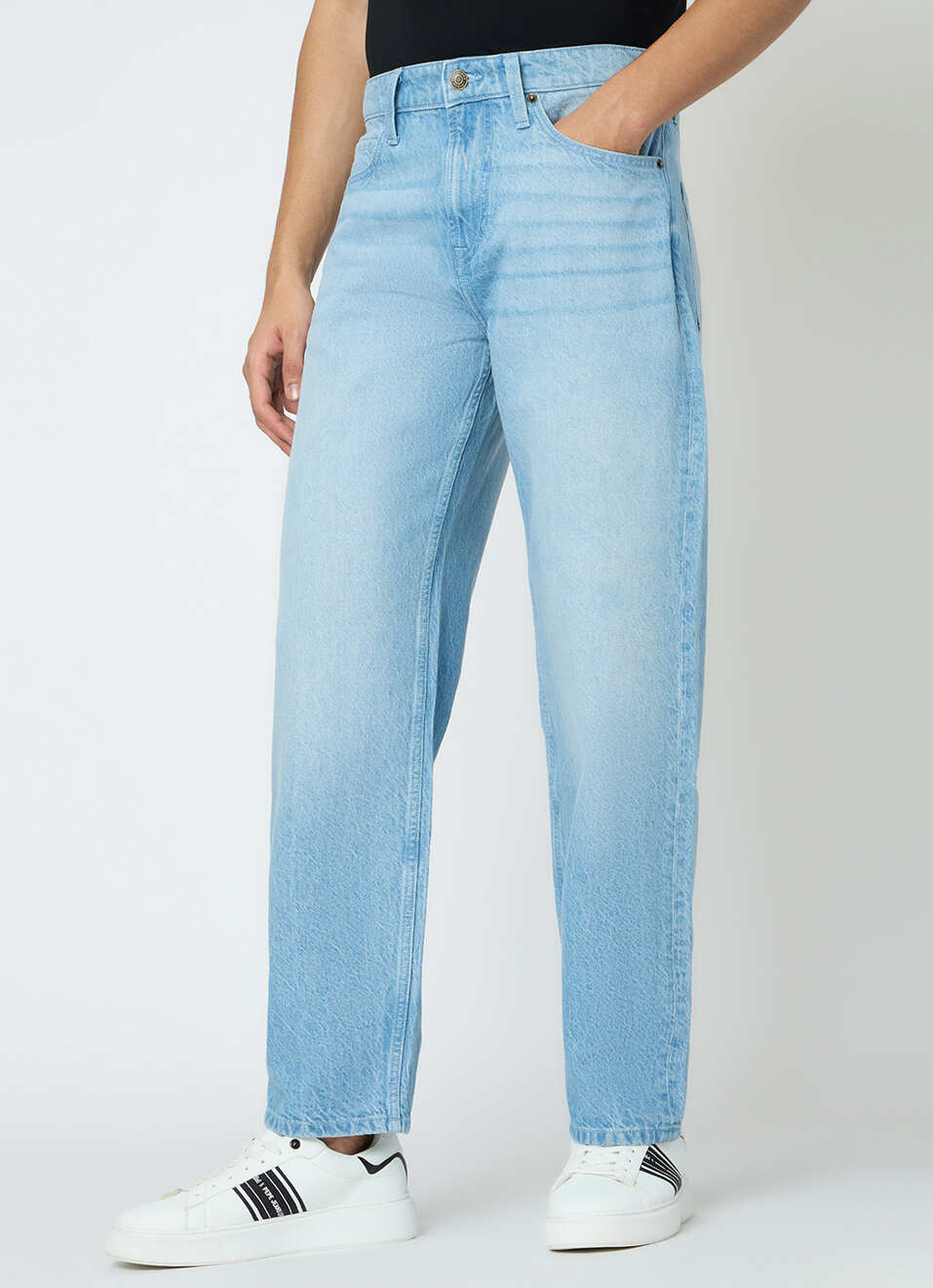 Men Blue Mid Rise Tapered Jeans, , large image number 2