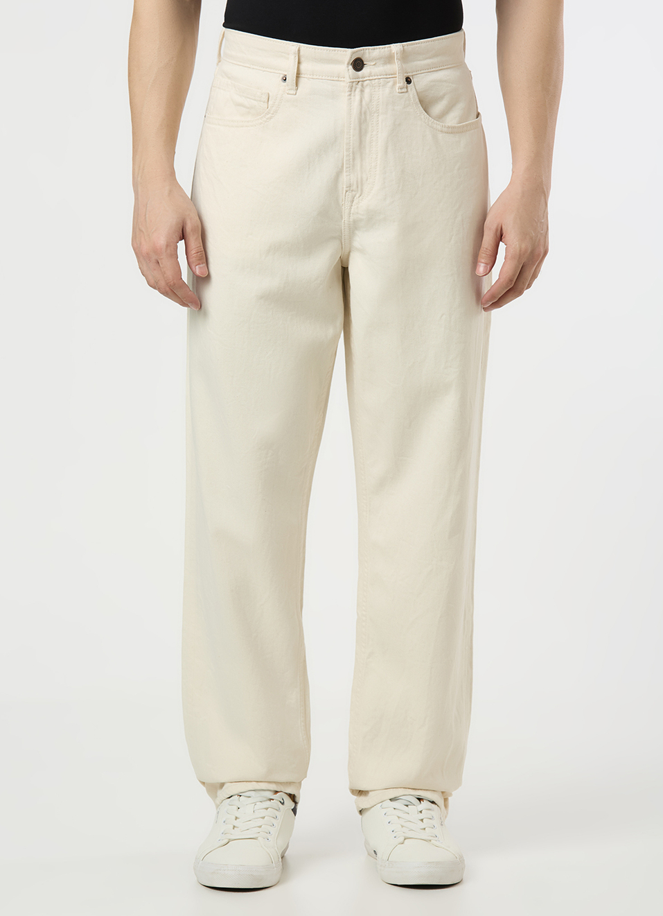 Men Ecru Mid Rise Relaxed Fit Jeans, , large image number 2