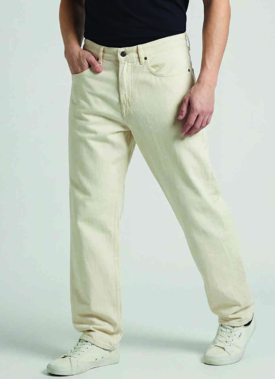 Men Ecru Mid Rise Relaxed Fit Jeans, , large image number 0